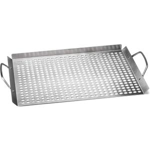 Outset 76632 Stainless Steel Grill Topper Grid, 11"x17" BBQ Tray | Stainless Steel Grill Topper | BBQ Veggie Grill Tray | Easy to Carry | Seafood Grill Tray With Holes | Infuses Flavor