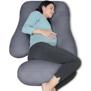 MOON PARK Pregnancy Pillows for Sleeping - U Shaped Full Body Maternity Pillow with Removable Cover - Support for Back, Legs, Belly, Hips - 57 Inch Pregnancy Pillow for Women - Dark Grey, Velvet Cover - 57 Inch