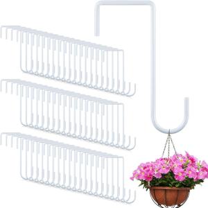 LEIFIDE 60 Pcs White Vinyl Fence Hooks 2 x 6 Inch Patio Hangers Hanging Powder Coated Steel Fence Hooks Lattice Shepherds Hook Stick Plant Baskets for Indoor Outdoor Lights Bird Feeder Pool Equipment