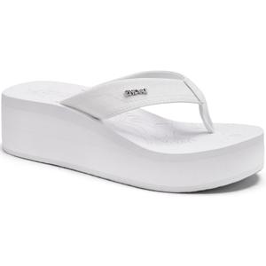 ONCAI Womens Platform Wedge Flip Flops Trendy Dressy Womans Summer Flatform Sandals with Comfortable Walking Outdoor Rubber Soles (7, Beige White
