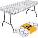 Smiry 2 Pack Rectangle Table Cloth 4 Foot, Waterproof Elastic Fitted Tablecloths, Windproof Washable Polyester Table Cover for Picnic, Camping, Outdoor (White, 30"x48")