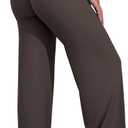 VOYJOY Straight Leggings Bottoms Wide Leg Pants for Women 29"/ 31.5"/33"/35" High Waist Stretch Casual Sweatpants (Small, Dark Brown)