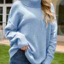 UNCLECAT Women's Oversized Turtleneck Sweaters Winter Long Sleeve Pullover (Blue, M)