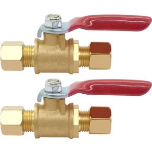 Joywayus Brass Shut Off Ball Valve 3/8" Compression x 3/8" Compression 2-Way Hose Valve Fitting (Pack of 2)