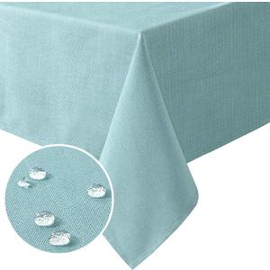 H.VERSAILTEX Linen Textured Table Cloths 54 x 80 Inch Premium Solid Tablecloth Spill-Proof Waterproof Table Cover for Dining Buffet Feature Extra Soft and Thick Fabric Wrinkle Free, Aqua