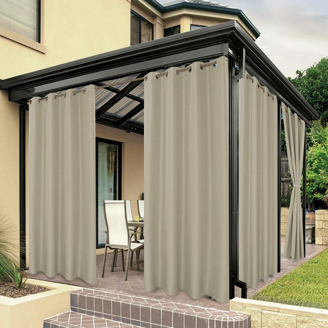 BONZER Waterproof Outdoor Curtains for Patio Porch Pergola Cabana Sunlight Blocking Privacy Grommet Indoor Curtain Panels for Bedroom Living Room, 1 Panel, 54W x 84L inch, Taupe