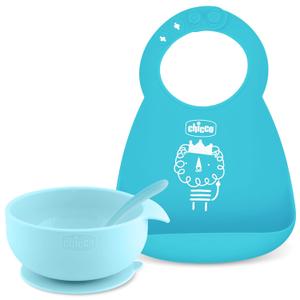 Chicco Easy Start Silicone Feeding Set | Dishes for Baby-Led Weaning | Suction Bowl | Adjustable Silicone Bib | Soft Silicone Spoon | BPA-Free | 3 Piece Set | 6m+ | Teal