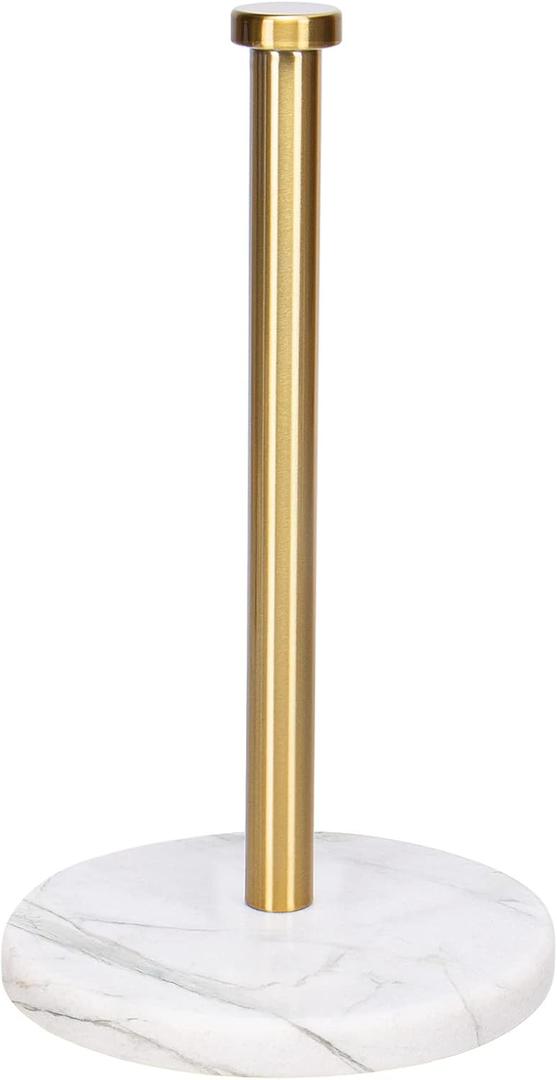 NearMoon Standing Paper Towel Holder, Kitchen Paper Towel Tissue Holder- for Bathroom Kitchen Countertop, Standard or Jumbo-Sized Roll Paper (with Marble Base, Brushed Gold)