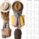 12 Pack Hat Organizer with 2 Hooks, Wig Holder for Multiple Wigs, Cowboy Hat Rack for Wall, Door, Closet (White)