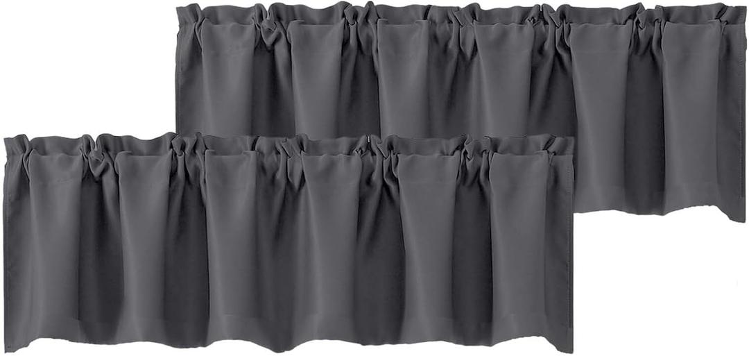 Chyhomenyc Charcoal Grey Valances for Window, Room Darkening Short Curtains for Kitchen Bedroom Living Room, Rod Pocket Top Small Window Treatment Valance RV Bunk Panels, 60" Wx18 L, 2 Pieces