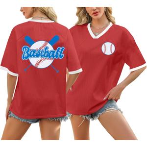Baseball Mom Shirt Baseball Oversized Tshirt Women Game Day Season Vacation Short Sleeves Tops (XL)
