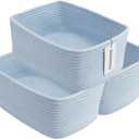 XUANGUO Small Woven Storage Baskets 13X9X5 Decorative Rope Bins for Organizing Shelves, Closets, and Toys, Empty Gift Baskets, Cute Organizer Basket for Home and Office (blue, Large)