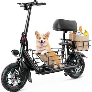 Gyroor Electric Scooter with Seat for Adults 20 Miles Range
550W Motor, Pet Basket, 18.6 MPH Speed, 12" Tires, Foldable Design