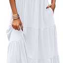 Halife Womens Flowy Tiered Maxi Dress Sleeveless Summer Sundresses Adjustable Straps Long Beach Sun Dresses with Pockets White M