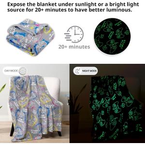 Wesan Gaming Gamer Glow in The Dark Blanket Boys Kids Teens Birthday Christmas Easter Age 1 to 13 Video Game Toys Fun Fluffy Plush Throw 50"x60"