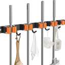 Gorlary Mop and Broom Holder Wall Mount, Broom Hanger Organizer Storage Racks, 17" SUS304 Stainless Steel Heavy Duty Utility Hooks, Black (5 Racks and 4 Hooks)