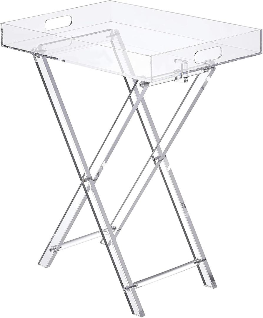 LIKENOW Furniture Acrylic Folding Tray Table, Side End Table,Clear,Modern,19x13 inch,23 inch High