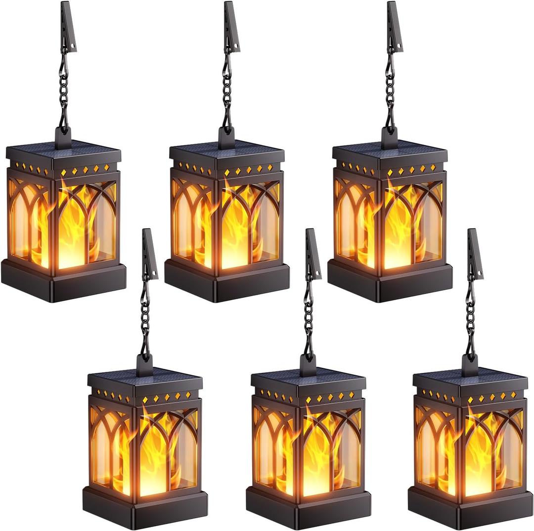 KOOPER 6 Pack Solar Lanterns Outdoor Waterproof, Upgraded Flickering Flame Modes + Constant Modes Hanging Solar Lantern Lights for Outside, Lanterns Decorative Outdoor for Garden Table Yard Tree Decor