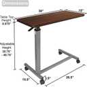 Vaunn Medical Pneumatic Adjustable Overbed Bedside Table With Wheels (Hospital and Home Use)
