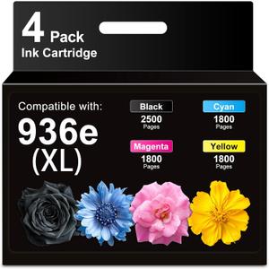 Miss Deer 936e Ink Cartridges Compatible for 936 936e 936xl Ink Cartridges Work with OfficeJet 9122e OfficeJet Pro 9110b 9125e 9128e 9130b 9135e OfficeJet Pro Wide Format 9730e,4 Pack