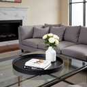 20 x 20 inches High-end Luxury Leather Round Oversized Service Tray, Ottoman & Coffee Tray for Family Dinner, Out-of-House Picnic, Party Essential (20 inch Black)