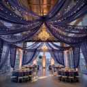 12 Panels Dark Blue Ceiling Curtains with Lights for Weddings - 5ftx30ft Wrinkle-Free Tulle Fabric Wedding Arch Draping Ceiling Drapes Decorations for Wedding Party Ceremony Stage Tent Event, 60"W x 360"L