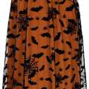 Halloween Tulle Skirt Women Pumpkin Elastic Waist Layered Mesh Midi Halloween Witch Skirt