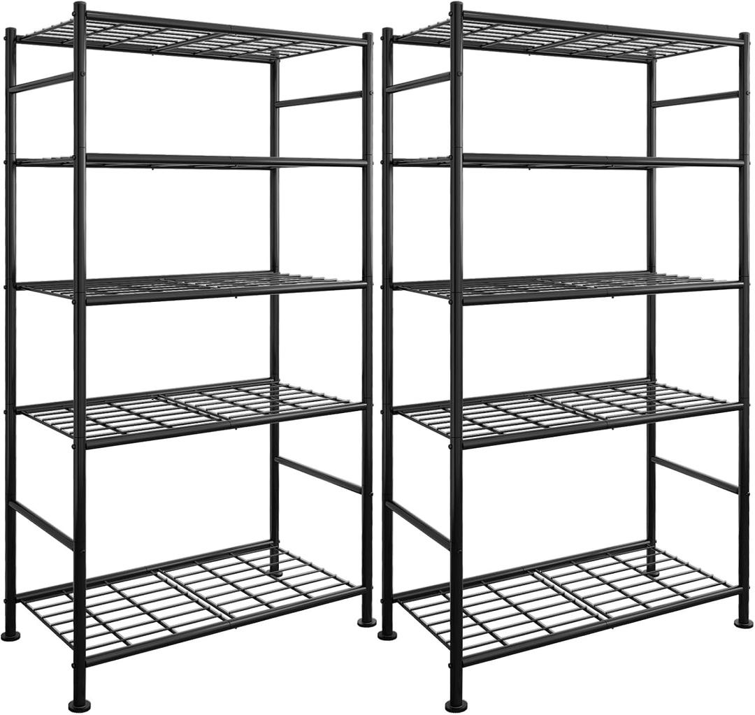 Sakugi Storage Racks - 2 Pack, 5-Tier Freestanding Steel Shelving Units with Reinforced Frame, Adjustable Garage Organization Shelves for Warehouse, Basement, Workshop, 33.5" x 12.6" x 72", Black
