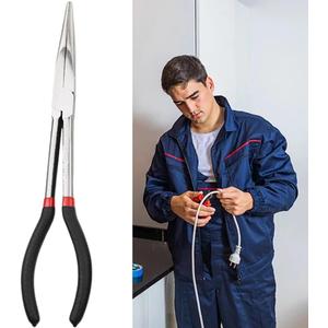 11 Inch Long Reach Pliers, Heavy Duty Long Reach Needlenose Pliers Work with Delicate or Difficult-to-Reach Pieces Non-Slip Grips Ideal for Mechanics, Technicians(SIZE:Straight)
