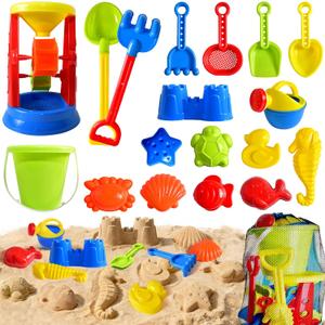 Beach Toys, 19 Piece Sand Toys Set Kids Sandbox Toys Includes Water Wheel Beach Tool Kit for Kids Ages 3-13