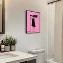 Framed Pink Bathroom Wall Art, Modern Minimalist Black Girl Cartoon Canvas Print, Quirky Pink and Black Woman Picture with Hair Dryer, Bathroom Decor Wall Art for Restroom Washroom Home, 12x16 Inch