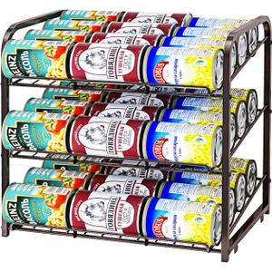 AIYAKA 3 Tier Stackable Can Rack Organizer, for food storage, kitchen cabinets or countertops, Storage for 36 cans, Bronze (Brown)
