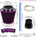 BARTOO 3'' Cold Air Intake Kit Aluminum Automotive Cold Air Intake Pipe Filter Induction Flow Hose Pipe Kit, Purple