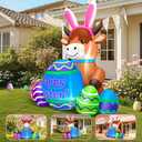 4FT Easter Inflatables Outdoor Decoration Highland Cattle, Blow Up Cow Yard Decor with Inflatable Bunny Ears Eggs Built in LED Lights for Lawn Garden Holiday Party