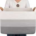 OIAHOMY Cotton Rope Basket, Rectangle Woven Baskets for Storage, Nursery Blanket Storage Living Room, Toy Basket With Handle-17.7x13.8x11-Gradient Grey