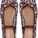 Ballet Flats with Bow Square Toe Ballerina Flats Slip on Bowknot Flat Shoes for Women Dressy Comfortable (8.5, Mesh Leopard Brown)