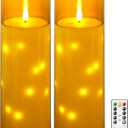 11" x 4" Large Outdoor Waterproof Flameless LED Candles with Remote and Timer,Acrylic Pillar Candles Battery Operated with Embedded Star String for Porch,Patio,Outdoor Decor,Set of 2(Gold)