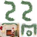 9FT Artificial Christmas Garland (2-Pack), Realistic Norfolk Pine & Cedar Greenery, Thick and Lush Christmas Tree Garland for Staircase, Mantle, Fireplace, Indoor Outdoor Decor