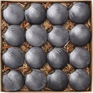 Sea Team 16-Pack Flocked Velvet Cloth Christmas Tree Ball Ornaments Set, Hanging Velour Baubles, Shatterproof Plastic Decorations for Xmas Tree, Wreath, Garland, 80mm/3.15 Inches, Gray (Grey)