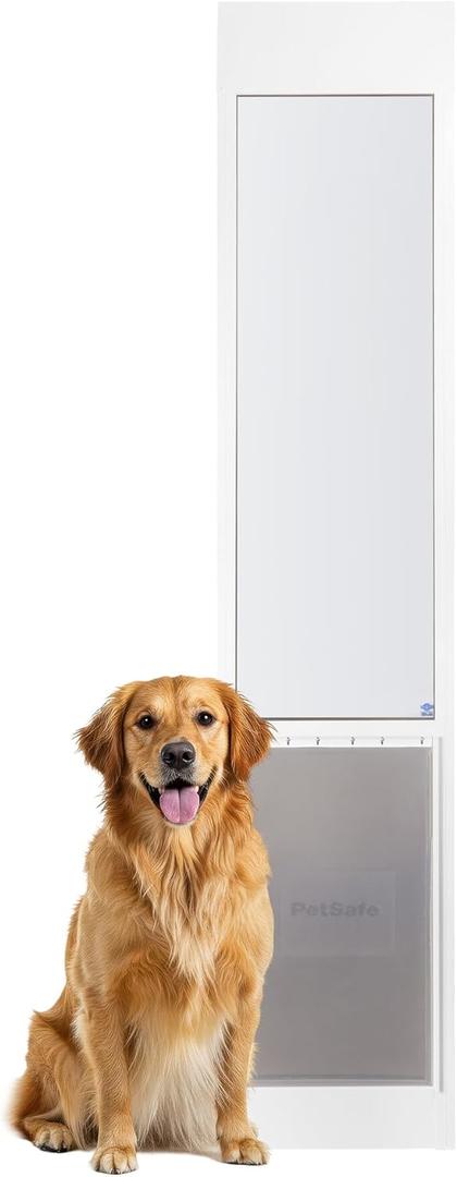 PetSafe Sliding Glass Pet Door - No-Cut DIY Install Doggy Door for Renters - Aluminum Frame - Adjustable Height 75 7/8" to 80 11/16" - Ideal for Extra Large Dogs Up to 220 lb - White