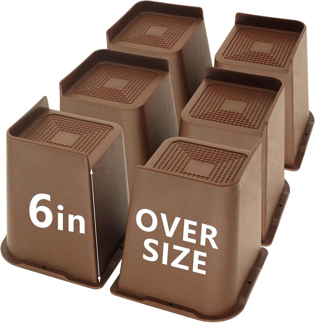 6 Pack Dark Brown Bed Risers 6 inch Heavy Duty, Oversized Furniture Risers, Bed Lifts Risers for Table, Sofa, Chair, Couch, Desk, Bed Frame Risers Supports Up to 6,500 Lbs