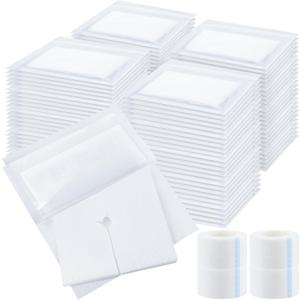 Timgle 400 Pcs 2" x 2" Split Gauze Pads 6 Ply Split Drain Sponge Gauze Non Woven Slit Bandage Sponges with Tape for Wound Care Tubes Drains Supplies