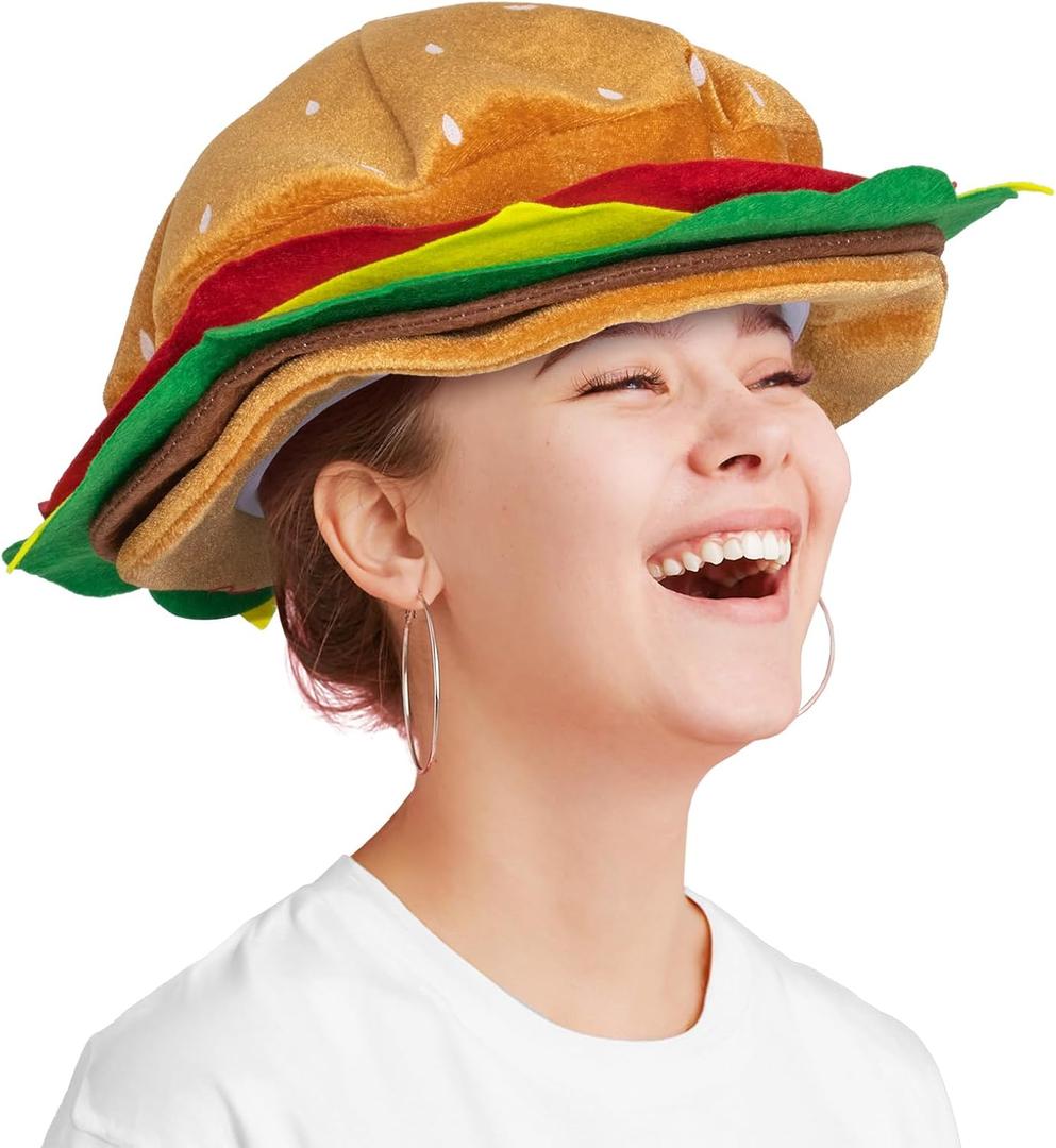 Funny Hats for Adults Squid Octopus Hat for Halloween Christmas Food Costume Party Supplies (Hamburger, Hamburger)