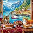 2 x 500 Piece Puzzles for Adults Clearance, Seaside Landscape Colorful Houses Window Cats Scenes Challenging Art Puzzle for Gifts Party Games Family Fun, 23" X 15" Dust Free