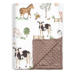 BOPRIO Baby Blankets for Boys Girls, Soft Lightweight Nursery Minky Blankets with Double Layer Dotted Backing for Infant Toddler Nursery Crib with Cute Farm Animals Design 30 x 40 Inch