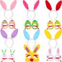 12 Pieces Easter Party Favors Plush Bunny Ears Hairbands Easter Bunny Glasses Frames Easter egg shaped glasses for Easter Party Decoration Supplies