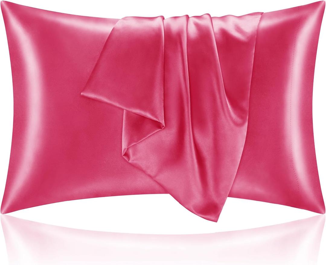 BEDELITE Satin Pillowcase for Hair and Skin, Super Soft and Cooling Similar to Silk Pillow Cases 2 Pack with Envelope Closure, Gift for Women Men(20"x36" King Size, Hot Pink)