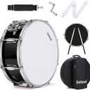 Snare Drum Kit, 14" x 5.5" Marching Snare Drum + Storage Padded Bag + Silent Mute Pad + Pair Of 5A Drumsticks + Drums Key, Portable Drums Hardware Set for Adults (Black)
