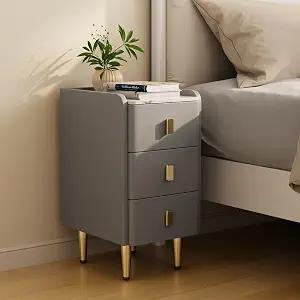 AQIMUELE Narrow Nightstand with Drawers, Narrow Side Table Leather, Small Bedside Tables for Bedroom. (Dark Gray), 11.8''W x 15"D x 22.8"H