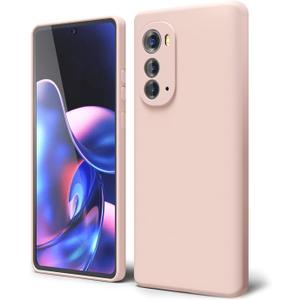 oakxco for Motorola Edge 2022 Phone Case Liquid Silicone Grip Bumper, Cute Thin Slim Soft Rubber TPU Plain Smooth Gel Cover for Women Girl Aesthetic, Matte Solid Protective & Shockproof, Pink Sand